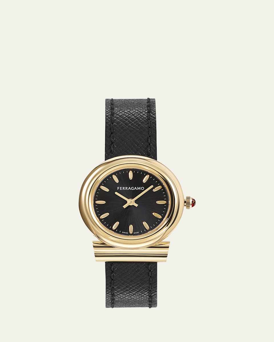 28mm Gancini Watch with Leather Strap, Black
